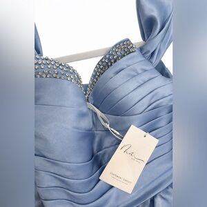 Mew Mews Light Blue Satin Statement Hi-Low Gown with Corset Back S